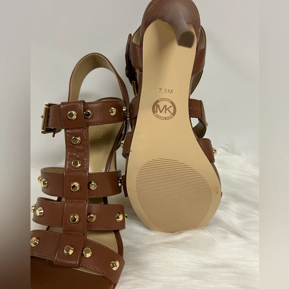 MICHAEL Michael Kors Jagger Studded Stiletto Sandal in Luggage Size 7.5 NWOB